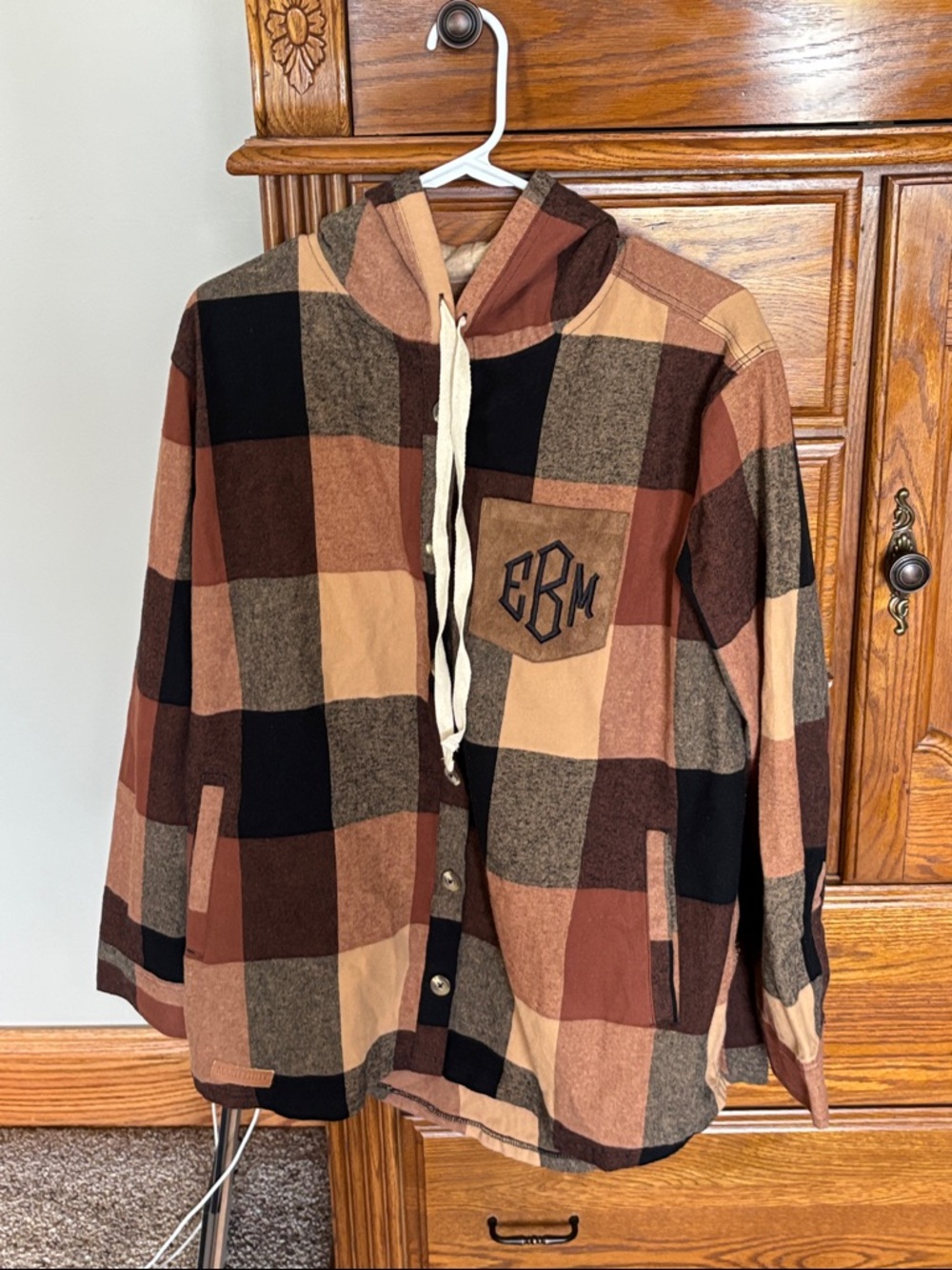 Checked Teddy Jacket with Hood in Brown Plaid